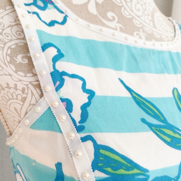 🌺 Lilly Pulitzer “Pearl Shift Dress” – Size 2, Blue Floral Stripe Print 🌺 - Picture 3 of 8